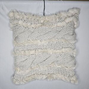 Ann Taylor Loft Beige Knit Faux Fur Stripes Snood Cowl Infinity Neck Warm Scarf